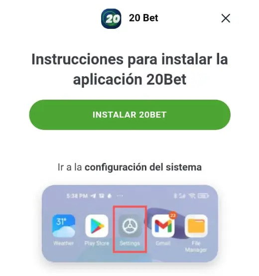 Instalar aplicaciones de casinos en el Teléfono Instalar 20Bet